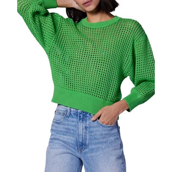 Equipment Esme Cotton Open Crochet Knit Bright Green Sweater Size XXS - Picture 3 of 11